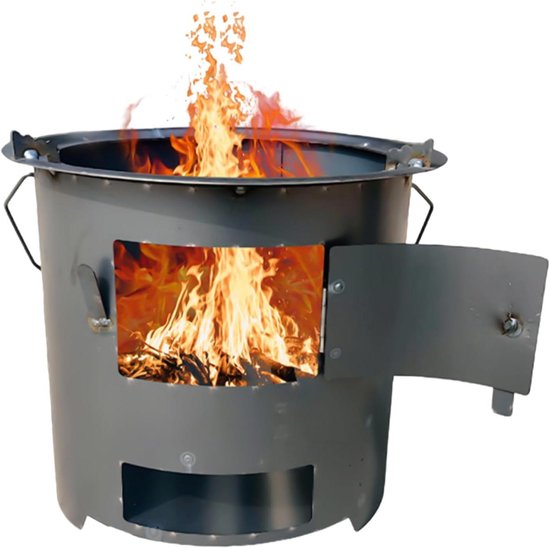 Houtgestookte Kooktoestel - Rocket Stove Buiten - Outdoor Koken - Afneembaar Handvat - 27x27x28 cm - Zwart