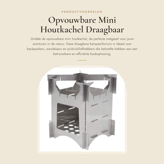 Houtkachel Draagbaar - Kampeer Fornuis - Opvouwbaar - Roestvrij Staal - Geschikt voor Backpacken - Afmetingen 10x10x12,7cm - Kampeerfornuis