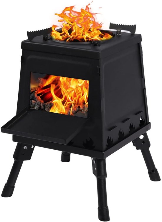 Houtkachel - Draagbare gietijzeren houtkachel - Geschikt voor backpacken, reizen, outdooractiviteiten, koken en kamperen- Klein formaat - Zwart