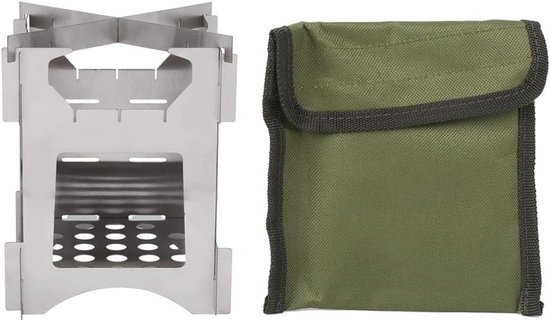 Houtkachel, Opvouwbare Outdoor Camping Backpacking Kachel met Draagtas voor Barbecue Koken Verwarming BBQ, Roestvrijstalen Kamp Houtkachel
