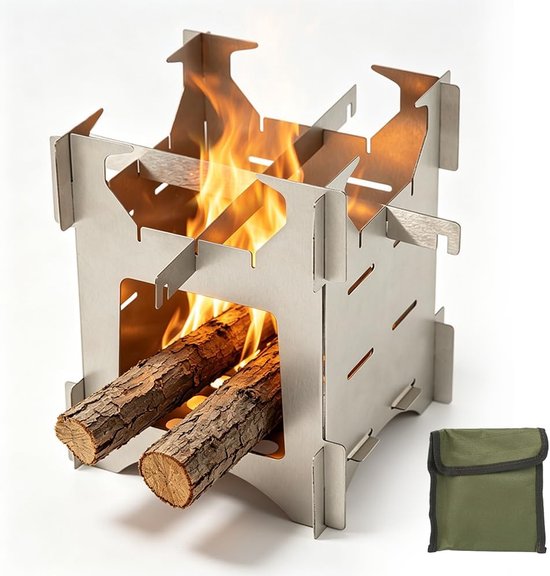 houtkachel, outdoor kooktoestel van roestvrij staal, campingkooktoestel opvouwbaar, insteekbaar, hobo-kooktoestel, mini-houtkachel voor koken, wandelen, picknick, barbecue