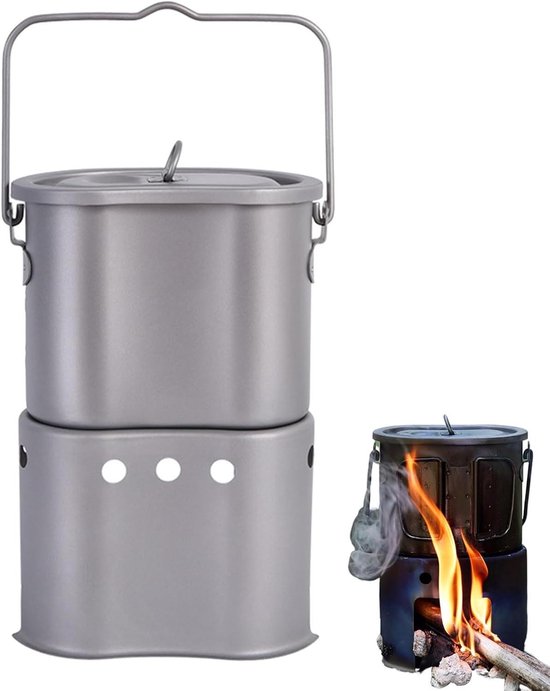 Houtkooktoestel - Draagbare kookset - Outdoor koken - Titanium materiaal - 22 x 15 x 12 cm - Metaal