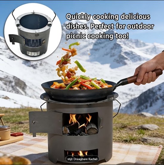 Houtskool Fornuis - Raketkachel Camping - Buiten Koken - Koken zonder gas of elektra - Energie crisis - Hout of Pellets