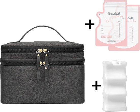 HSNL® Luxe Kolftas - Kolftas Borstvoeding - Koeltas - Moedermelk Bewaarzakjes - Inclusief Koelelement -Donkergrijs van H&S.