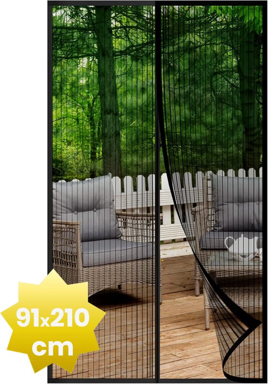 HSXL Vliegengordijn PRO Zwart - 91 x 210 cm - Luxe Deurhor VOLLEDIG Magnetisch - Hordeur 2 Lamellen - Zelfklevend - 2 Laags Lamellenhor - Horgordijn van HSXL