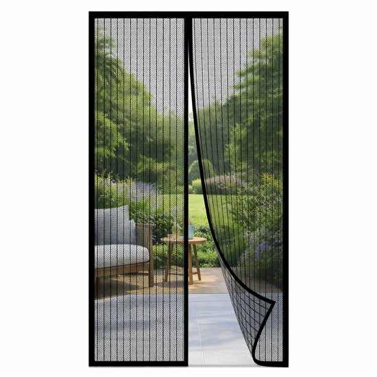 HSXL Vliegengordijn voor Deur PRO - 100 x 210 cm - Zwart - Magnetische Hordeur - Zelfsluitend - Zonder Boren - 2 Lamellen - Deurhor tegen Insecten van Merkloos