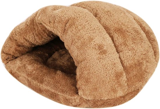 Huisdier Slaapzak voor Honden en Katten - Zacht en Comfortabel Dierenbed voor Thuis, Ideaal als Dierenhuis en Schuilplek, Bruin