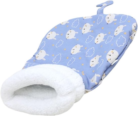 Huisdier Slaapzak - Zachte Pluche Kattenbed - Warm & Wasbaar - Blauw met Wolkenprint - voor Katten en Kleine Honden - Winter