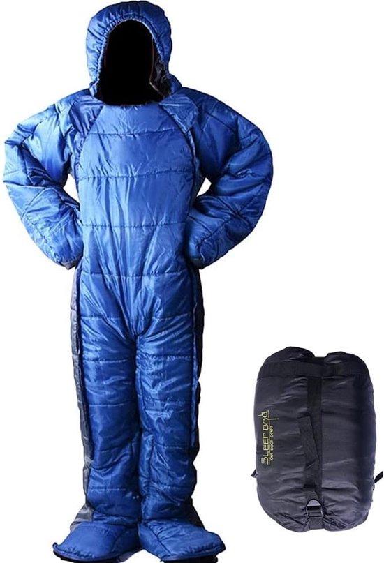 Huisjeslaapzak - Slaapzak met mouwen - Kamperen en buiten - Voetopening en handopening - Tot 183 cm - Blauw