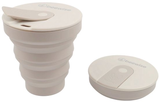 Hunu I Herbruikbare Opvouwbare Koffiekop Grijs-Creme - Food-Grade Siliconen Beker - Duurzaam Cadeau - Dishwasher Safe - Reusable Collapsible Coffee Cup Grey - 235ml