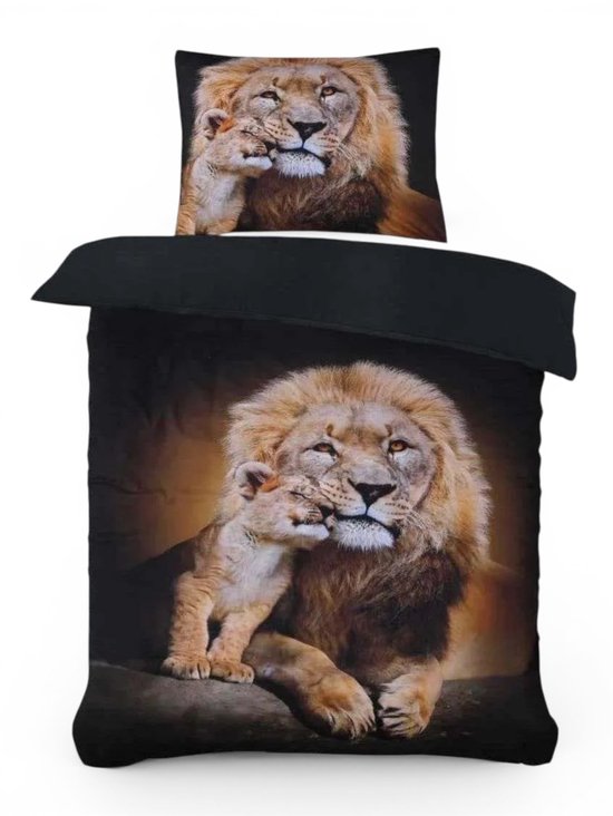 Husch Dekbedovertrek Safari - 140x200/220 - Leeuwen - Zwart