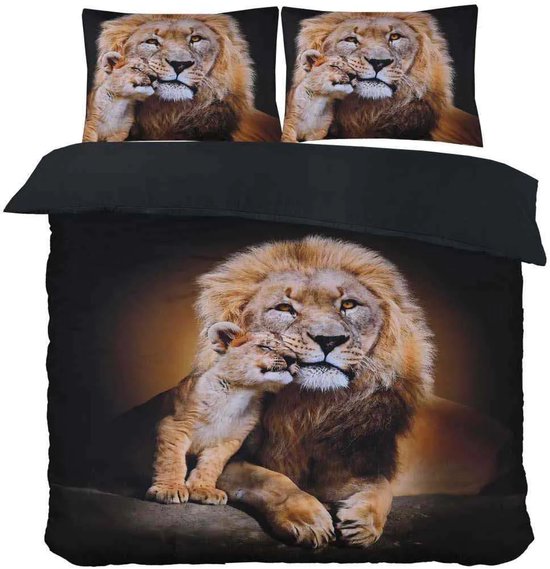 Husch Dekbedovertrek Safari - 200x200/220 - Leeuwen - Zwart