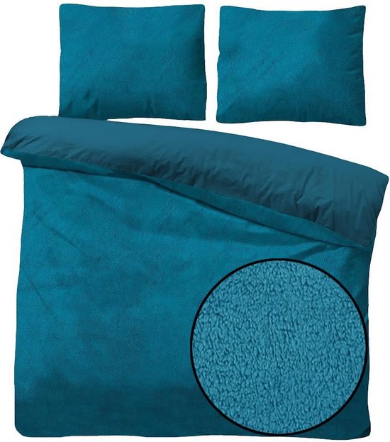 Husch Teddy Fleece Dekbedovertrek Petrol - Tweepersoons - 200x200/220 cm - Heerlijk Zachte Teddy van Husch