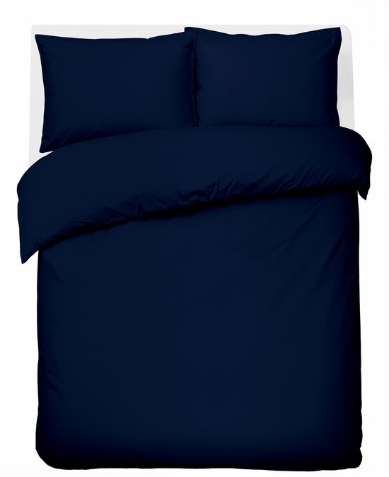 HUSH Living Dekbedovertrek percale - 100% katoen - 200TC - extra fris en koel - sterk en slijtvast - 200x220+20cm & 60x70+20cm - navy van Merkloos