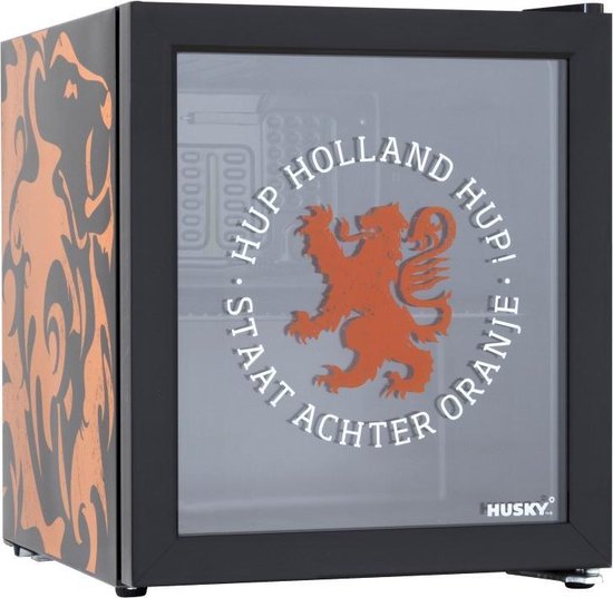 Husky KK50-DUTCHLION - Mini Koelkast - Met Glazen Deur - 46 Liter - 40dB - Oranje - Leeuw