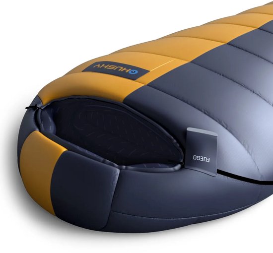 Husky mummyslaapzak ThermoPro Fuego -5°C - 210 x 85 cm - Blauw met Mosterd van Merkloos