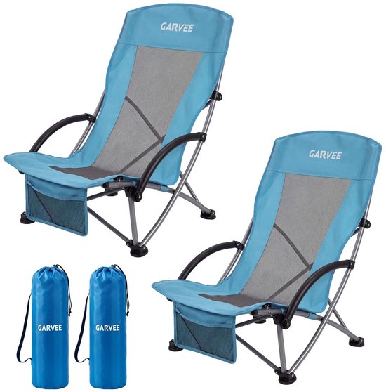 Hutjemutje - opvouwbare strandstoel - set van 2 - lichtgewicht campingstoel - met bekerhouder - tot 150 kg - inclusief draagtas - blauw