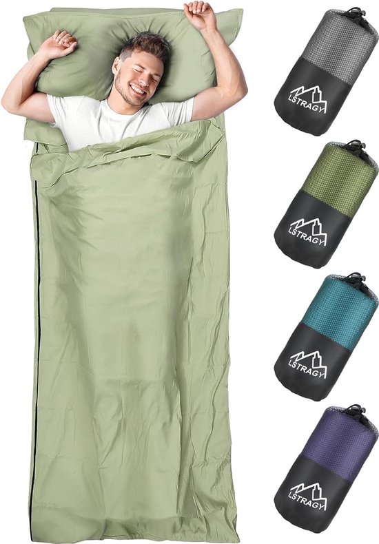 Huttenslaapzak, 2-in-1 huttenslaapzak van microvezel, huttenslaapzak met doorlopende ritssluiting en kussenvak, ideaal voor backpacking, hostels en berghutten, 95 x 220 cm van Merkloos
