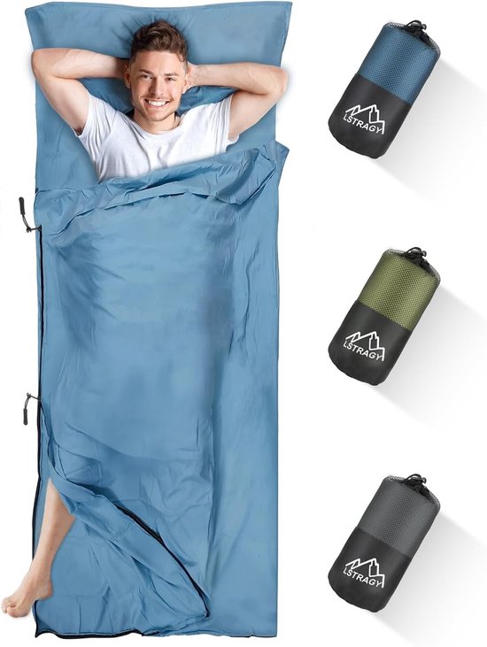 Huttenslaapzak - Blauw - 220 x 95 cm - Geüpgradede Microvezel Slaapzak met Voetritssluiting - Voor Backpacking en Hostels