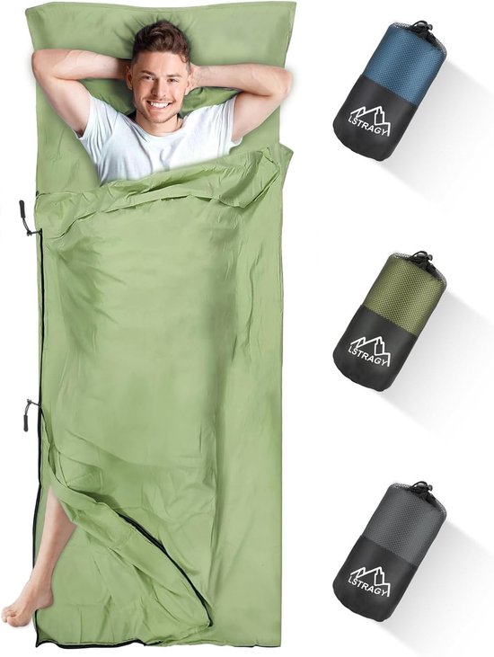 Huttenslaapzak - Groen - 220 x 95 cm - Geüpgradede Microvezel Slaapzak met Voetritssluiting - Ideaal voor Backpacking en Hostels