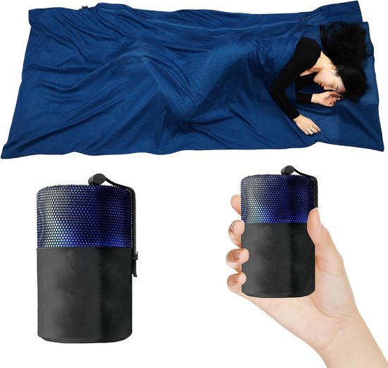 Huttenslaapzak Microvezel - Dunne Reisslaapzak - Comfortabel Reizen - Ultralicht Gewicht - 220 x 90 cm - Donkerblauw van Merkloos
