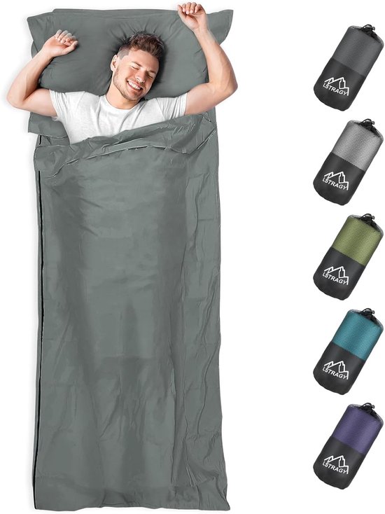 Huttenslaapzak Microvezel - Reis Slaapzak - Hygiënisch Slapen - Doorlopende Ritssluiting - 95 x 220 cm - Donkergrijs