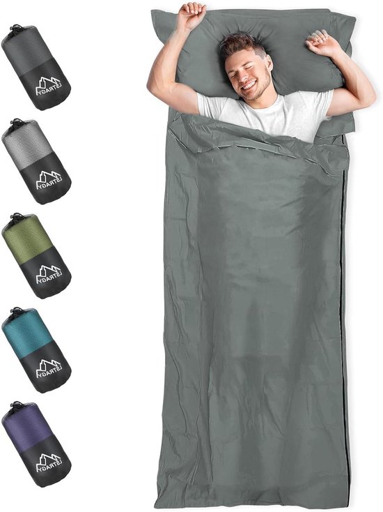 Huttenslaapzak Microvezel - Reisdeken Slaapzak - Hygiënisch Slapen - Doorlopende Ritssluiting - 95 x 220 cm - Donkergrijs van Merkloos
