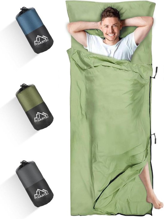 Huttenslaapzak - Reis Slaapzak - Buiten Slapen - Voet en Doorlopende Rits - 220 x 95 cm - Groen