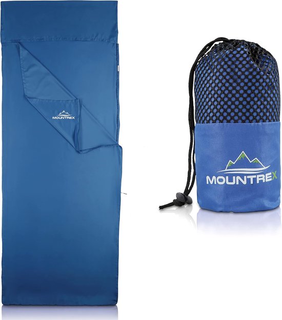 Huttenslaapzak - slaapzak met doorlopende ritssluiting (220 x 90 cm) - outdoor en indoor zomerslaapzak binnenslaapzak - kleine verpakkingsmaat & bijzonder zacht (blauw) van Merkloos