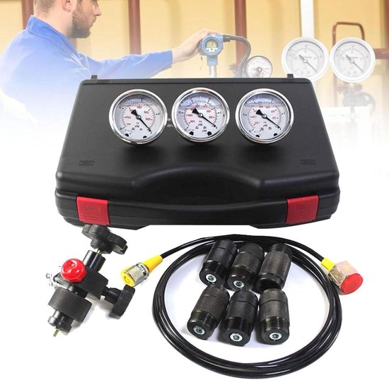 Hydraulische stikstofdruktestset Hydraulische stikstofaccumulatorlaadkit, stikstofdruktestsysteem, stikstofvullaadkit met 3 meters, 7 koppelingen en 1 gasslang