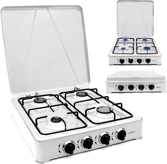IBBO® - Homelux - Gas kooktoestel 4 pits - Campingkooktoestel - Gaskookplaat - Wit van IBBO
