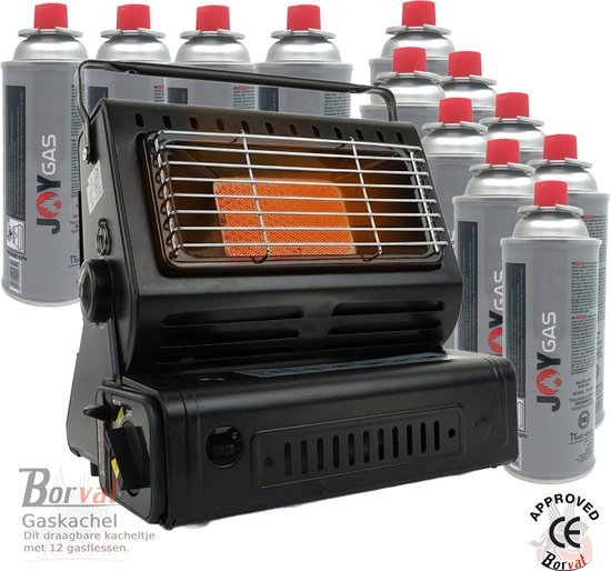 IBBO® - Kamping Gaskachel - Buitenkachel - Inclusief 12 Gasflessen - Kachel - Terrasverwarmer - Camping gaskachel - Gas Heater - Verstelbaar - Draagbaar - Zwart van IBBO
