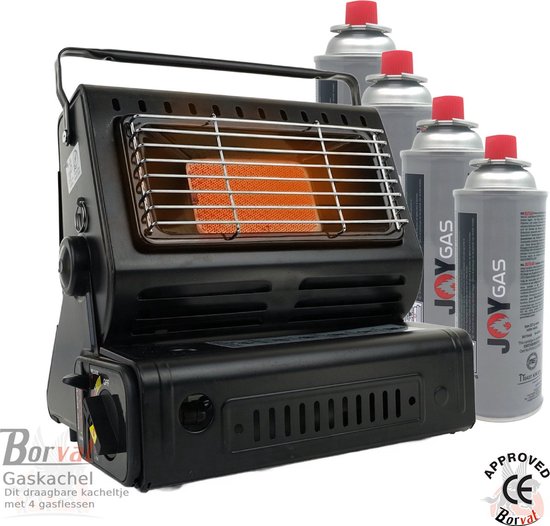 IBBO® - Kamping Gaskachel - Buitenkachel - Inclusief 4 Gasflessen - Kachel - Terrasverwarmer - Camping gaskachel - Gas Heater - Verstelbaar - Draagbaar - Zwart