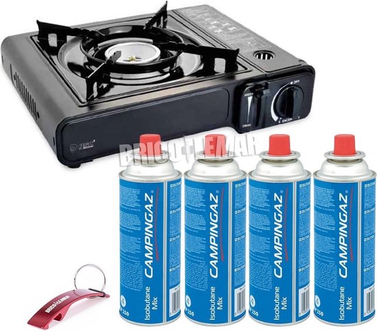 IBBO Shop - Draagbare Gasfornuis - Camping Kookstel - Inclusief 4 Gasflessen - Gas Stove - Gasfornuis - Kooktoestel - Outdoor van Merkloos
