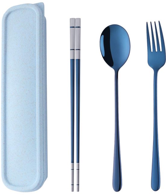 Ibenzoa® Compacte Draagbare Serviesset voor Outdoor Avonturen - Blauw