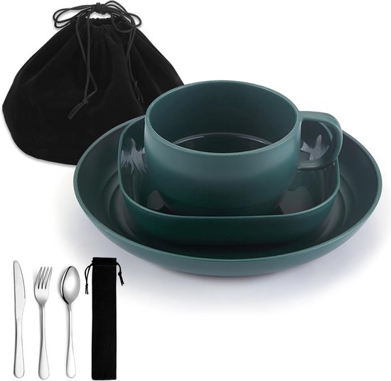 Ibenzoa® Duurzame Outdoor Eetset: Borden, Bestek en Koffiekop voor Avonturiers