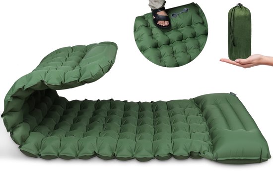 Ibenzoa® Isomat Camping zelfopblazend luchtmatras outdoor ultralichte slaapmat dik opblaasbaar met kussen opvouwbare thermo-iso-mat met voetpomp voor tent, trekking, strand, reizen, wandelen