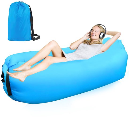 Ibenzoa® Opblaasbare Lucht Zitzak voor Strand en Camping met Draagtas - Blauw van Ibenzoa