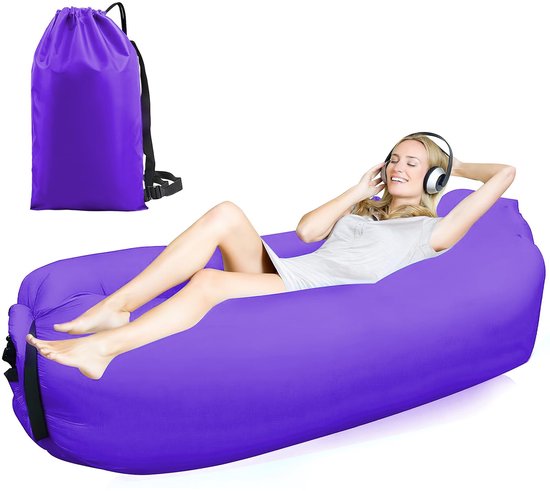 Ibenzoa® Veelzijdige Opblaasbare Loungestoel voor Strand en Camping, Compact en Draagbaar, 200 x 70 cm, Paars van Ibenzoa