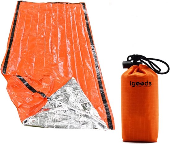 Igoods Aluminium Slaapzak - Slaapmat - Kampeer Slaapzak Lichtgewicht - Survival Slaapzak - Anti fries - Met Noodfluit - Oranje van Igoods