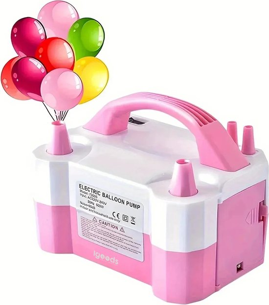 Igoods Elektrische ballonnenpomp - Opblaasapparaat - Ballonpomp - Luchtballonpomp met Twee Sproeiers - Wit/Roze van Igoods