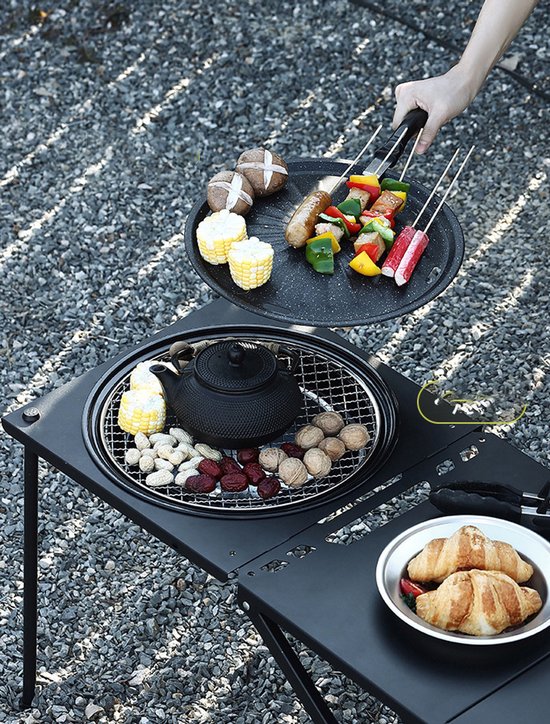 IGT draagbare ronde buitengrill geschikt voor kamperen picknicks en barbecues zwart van IGT