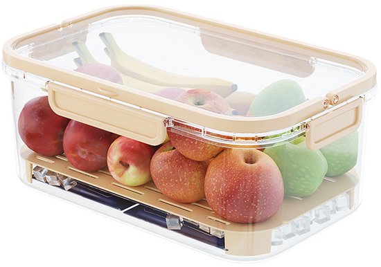 IJsgekoelde snackbox met koelelement, draagbare koelbox met deksel en handvat voor kamperen en picknicken, luchtdichte fruitbewaarcontainers voor in de koelkast, bewaardoos voor verse bessen voor maaltijden, groentesnack, beige-Belle's product