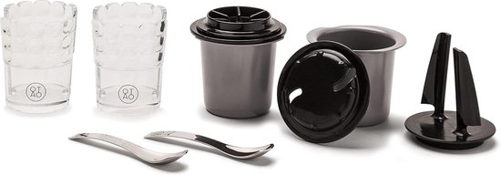 IJsmachineset - 2 Guzzini bekerhouders en 2 ijslepels van roestvrij staal - 2 bekers - 2 deksels - 2 snelle roerschepen van Guzzini