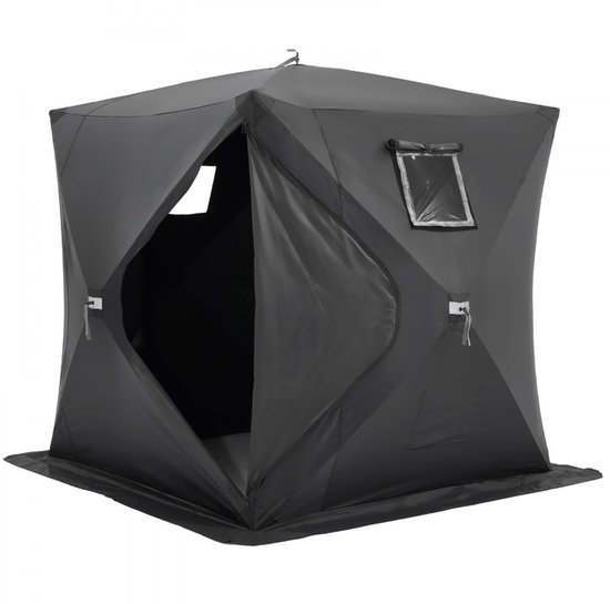 IJsvistent - Pop-up IJstent voor 3-4 Personen - Thermisch Geïsoleerd - Water- en Winddicht - Afmeting 230 x 230 x 200 cm - Met Ankers en Touwen - Inclusief Draagtas - Zwart