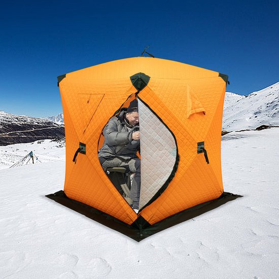 IJsvistent – Vis Shelter – Pop-up Tent – Wintertent – Kampeertent – 1-2 Personen – Geïsoleerd Met Dikker Katoen – Wind- en Sneeuwbestendig – Oranje van Merkloos