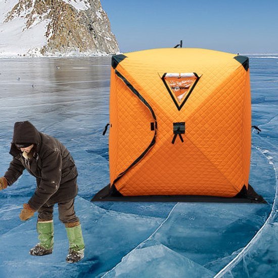 IJsvistent – Vis Shelter – Pop-up Tent – Wintertent – Kampeertent – 1-2 Personen – Geïsoleerd Met Dikker Katoen – Wind- en Sneeuwbestendig – Oranje