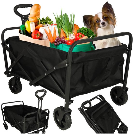 IKONKA Bolderkar Opvouwbaar - 100 Liter - 100 KG Draagkracht - 360 Graden Draaibare Wielen - Verstelbare Hendel - Inklapbare Bolderwagen - Compact – Zwart van IKONKA