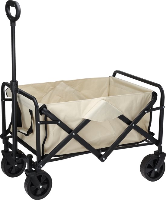 In & Out Deco Opvouwbare Bolderkar - Beige - Verstelbare trekstang - Lichtgewicht - 75x53x92 cm