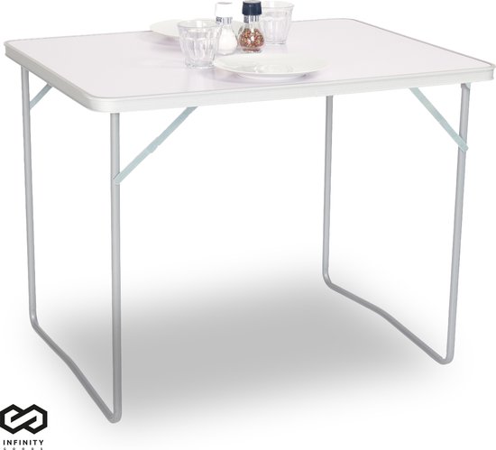 Infinity Goods Campingtafel - Inklapbaar - Tuintafel - 80x60x70 cm - Buiten/Binnen - Draaghandvat - Compact - Aluminium - Wit van Infinity Goods